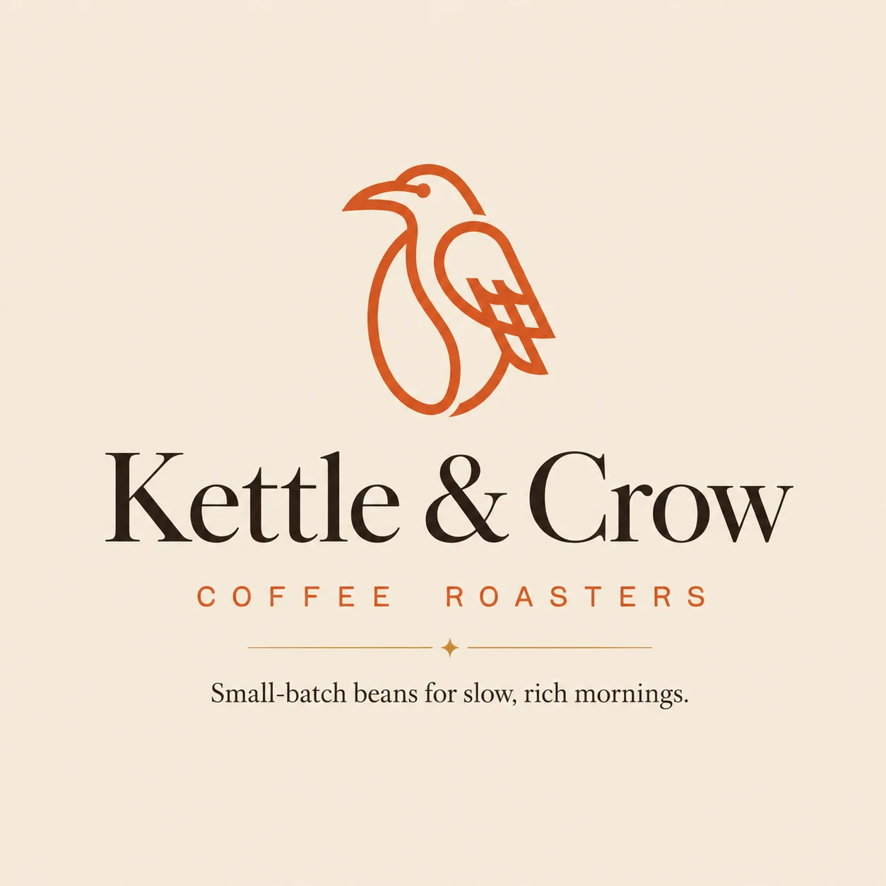 Kettle & Crow primary logo — line-art crow above serif wordmark